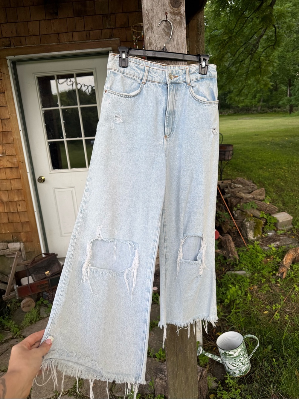 Zara Distressed Wide Leg Frayed Baggy Jean